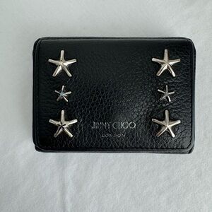 Jimmy Choo Nemo Black Leather Star-Studded Compact Trifold Wallet